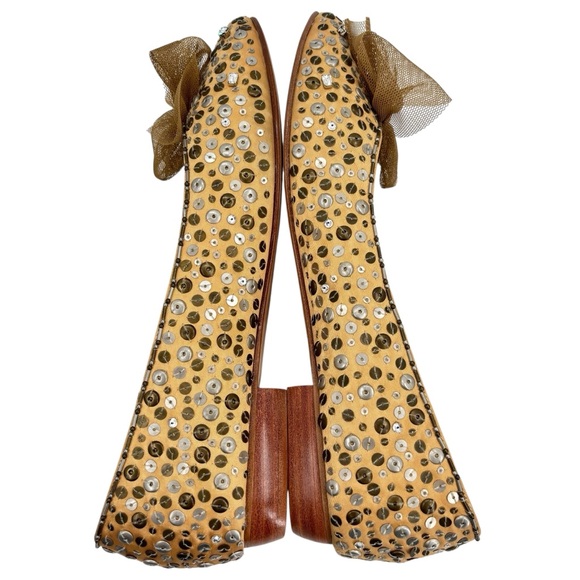 Beverly Feldman Gold Rhinestone and Sequin Bow Ballet Flats Sz. 8.5 Vintage - Picture 8 of 10